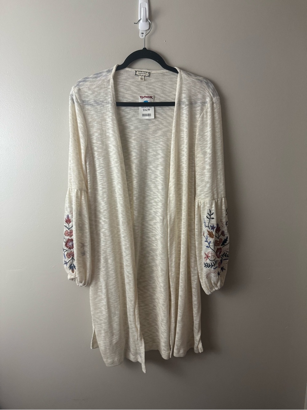 Self Esteem Embroidered Sleeve Open Front Cardigan NWT Medium Boho Cottagecore